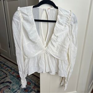 Free People Daia Long Sleeve V-Neck Ruffle Blouse in White small
